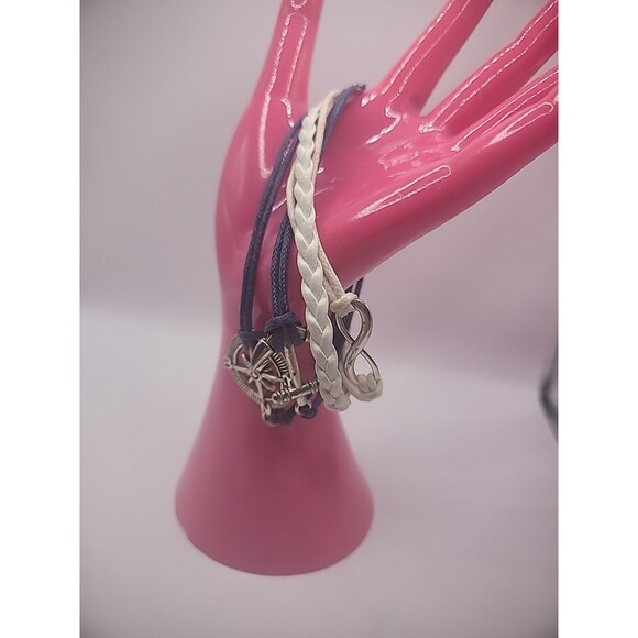 Vintage Bracelet Multi Strand Wrap Blue White Nautical Compass Anchor Infinity - Picture 5 of 10